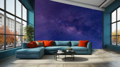 Amazing Panorama blue night sky milky way and star on dark background.Universe filled, nebula and galaxy with noise and grain.Photo by long exposure and select white balance.Dark night sky. Wall mural