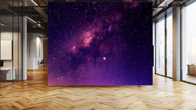 Amazing Panorama blue night sky milky way and star on dark background.Universe filled with stars, nebula and galaxy with noise and grain.Photo by long exposure and select white balance.selection focus Wall mural