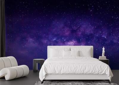 Panorama blue night sky milky way and star on dark background.Universe filled with stars, nebula and galaxy with noise and grain.Photo by long exposure and select white balance.selection focus.amazing Wall mural