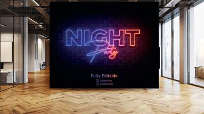 Neon effect for edible text neon style effect logo and night club logo and night party poster text Wall mural