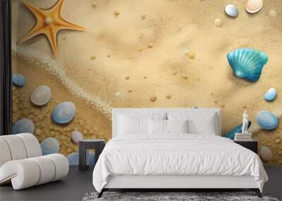 sea sand with starfish and shells top view Wall mural