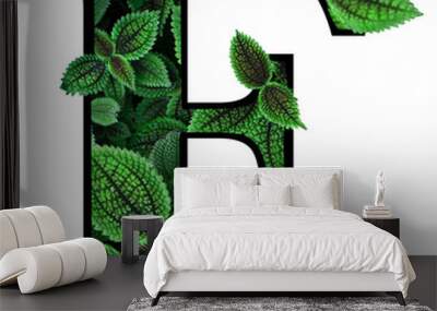 Green botanical letter alphabet leaf. Wall mural