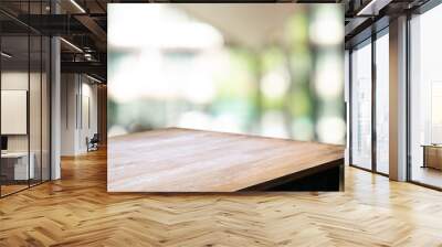 empty wood table with blur montage restaurant background Wall mural