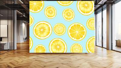 Trendy sunlight Summer pattern made with yellow lemon slice white background. Minimal summer lemon pattern Wall mural