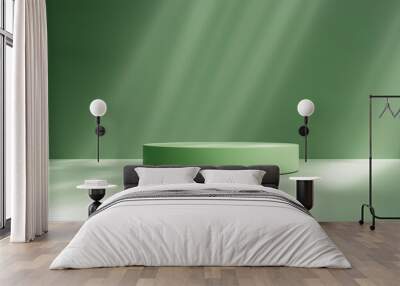 Product Podium - Green Podium, Shadowy Green Background. 3D Illustration Wall mural