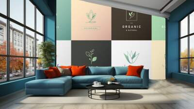 Set of natural and organic logo in modern design. Natural logo for branding, corporate identity, packaging and business card.  Wall mural