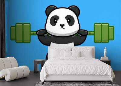 Cute Panda Lifting Bamboo Barbell Cartoon Vector Icon Illustration. Animal Sport Icon Concept Isolated Premium Vector. Wall mural