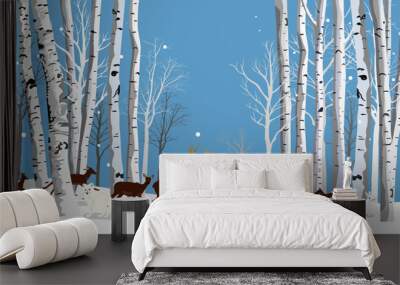 animals in the birch forest Wall mural