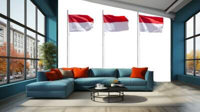 Many of Indonesia flag isolated on white background. Indonesian national flag waving on the flagpole Wall mural