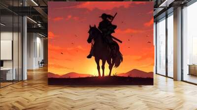 silhouette of a horse on sunset background Wall mural