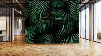 Luxury banner background. Exotic tropical palm leaves. hawaiian plants pattern. Spring or summer nature. Plant branches on a dark background. Promotional template. Design Element. Wall mural