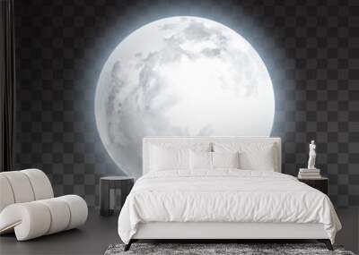 Realistic detailed full big moon isolated on transparent background. Creative Vector illustration Wall mural