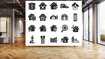 Signs logo illustration. Urban infrastructure vector icons set, modern solid symbol collection filled pictogram pack. Set includes icons playground buildings service Wall mural