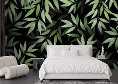 Spring or summer nature Luxurious background. Overgrown tree branches with fresh green leaves. Botanical design for banner cosmetics spa perfume health care products aroma. Exotic texture. Wall mural