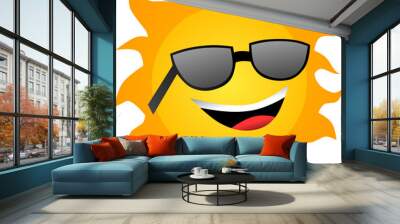 icon clip art of a sun with smile face and sunglasses. vector illustration of smiling sun character  Wall mural