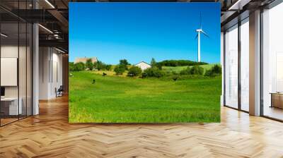 Green fields with wind turbines in Poland Wall mural