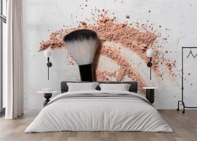 Makeup brush with crushed powder on white background Wall mural