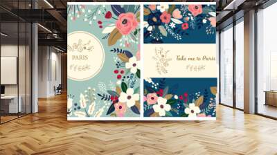 Beautiful collection of floral patterns. Holiday flower patterns for cards, invitations, package design Wall mural