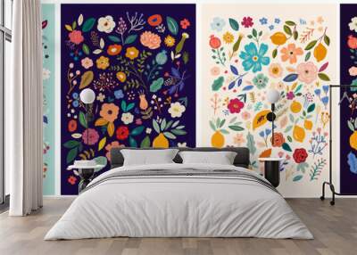 Beautiful  flower collection of posters with roses, leaves, floral bouquets, flower compositions. Notebook covers Wall mural