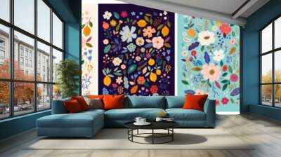 Beautiful flower collection of posters with roses, leaves, floral bouquets, flower compositions. Notebook covers Wall mural