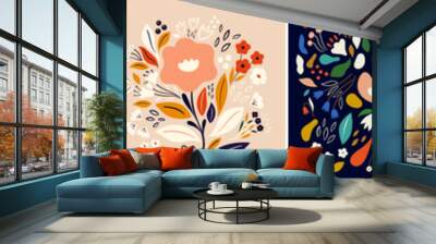 Beautiful romantic botanical collection with flowers, leaves, floral bouquets, flower compositions.	 Wall mural