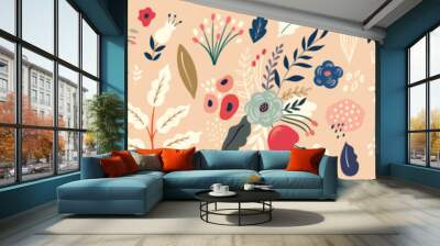 Beautiful romantic flower collection with roses, leaves, floral bouquets, flower compositions. Wall mural