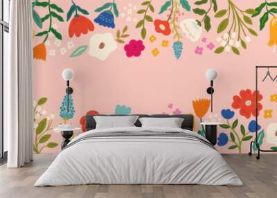 Beautiful romantic flower collection with roses, leaves, floral bouquets, flower compositions Wall mural