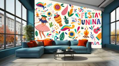 Beautiful vector illustration with design for Brazil holiday Festa Junina Wall mural