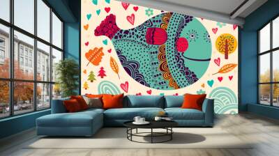 cartoon vector illustration with whale Wall mural