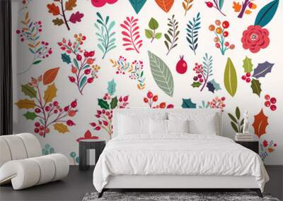 Collection of  flowers and leaves Wall mural