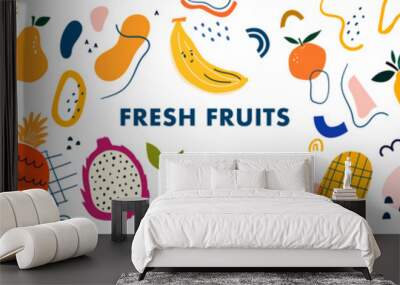 Fresh stylish template with abstract elements, doodles and fruits.	
 Wall mural