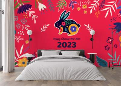 Happy Chinese New Year 2023 banner template. Symbol of 2023 year a black rabbit. Wall mural