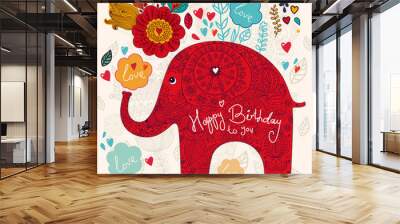 Holiday card with elephant Wall mural