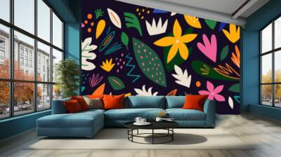 Summer colourful abstract banner. Bright beautiful  floral pattern in modern hand drawn style. Wall mural