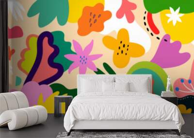 Vector colorful art floral background. Abstract bright doodles with flowers and leaves
 Wall mural