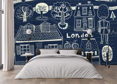 Vector sketches of London streets in black white colors Wall mural