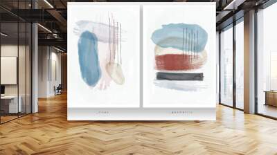 A set of vector illustrations. Abstract watercolor painting. Minimalistic style, pastel colors, Scandinavian style. Brush strokes and lines drawn with a brush.  Wall mural