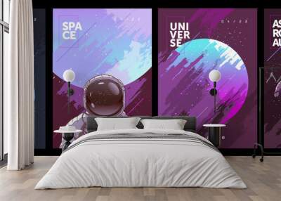 A set of vector illustrations. Posters and backgrounds about the space and the universe. Space odyssey, space, astronaut, planets. Wall mural