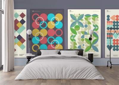 Abstract geometric patterns. A set of vector illustrations. Collection of four framed art pictures. Ideal for interior, poster, banner, package design, labels. Wall mural