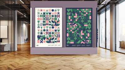 Abstract geometric patterns. A set of vector illustrations. Collection of four framed art pictures. Ideal for interior, poster, banner, package design, labels. Wall mural