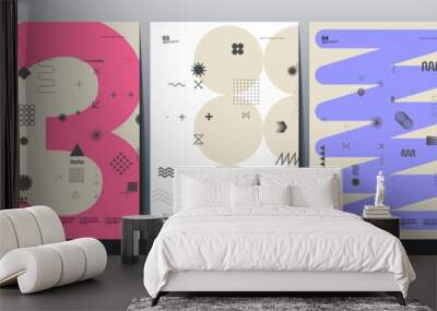 Abstract Paintings. Set of vector illustrations. Memphis and Bauhaus style designs. Geometric shapes, backgrounds, trendy patterns. Retro elements for web, sale banners, posters, flyer. Wall mural