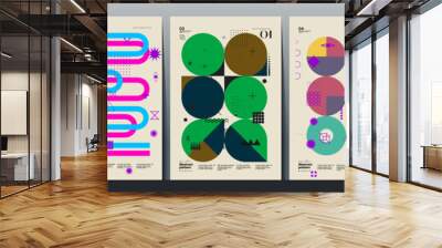 Abstract Paintings. Set of vector illustrations. Memphis and Bauhaus style designs. Geometric shapes, backgrounds, trendy patterns. Retro elements for web, sale banners, posters, flyer. Wall mural