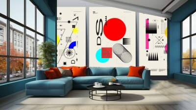 Abstract Paintings. Set of vector illustrations. Memphis and Bauhaus style designs. Geometric shapes, backgrounds, trendy patterns. Retro elements for web, sale banners, posters, flyer. Wall mural