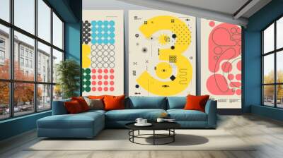 abstract paintings. set of vector illustrations. memphis and bauhaus style designs. geometric shapes Wall mural