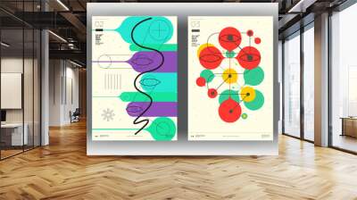 Abstract posters. Vector trendy illustrations of geometric shapes. Memphis and Bauhaus style designs. Modern paintings for interior. Wall mural