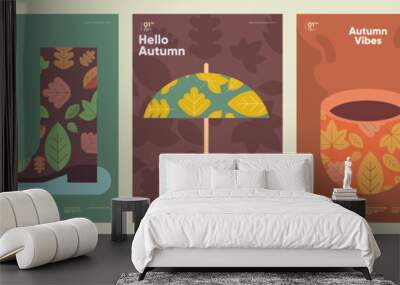 Autumn. A set of simple flat vector illustrations. Background patterns hello autumn, autumn sale, seasons. Perfect background for banner, poster, flyer, cover. Wall mural