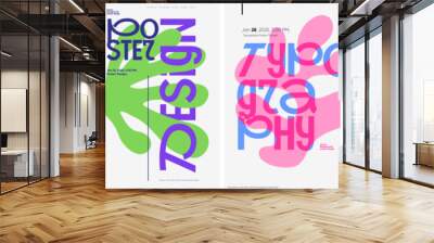 Bold and abstract poster set showcasing creative typography and vibrant shapes. Features overlapping text, minimalist vector graphics, and modern color schemes for 2025 events. Wall mural