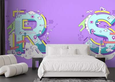 Cartoon ABCD letters. Vector illustration. Wall mural