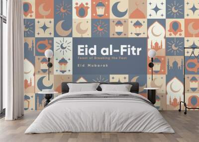 Eid al-Fitr. Feast of Breaking the Fast. Eid Mubarak. Islamic greeting cards template with ramadan for wallpaper design. Poster, media banner. A set of vector illustrations. Wall mural