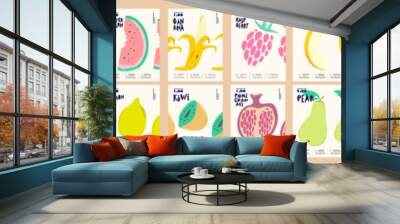 fruits are drawn. big set. collection of vector illustrations. simple, flat design. patterns and bac Wall mural